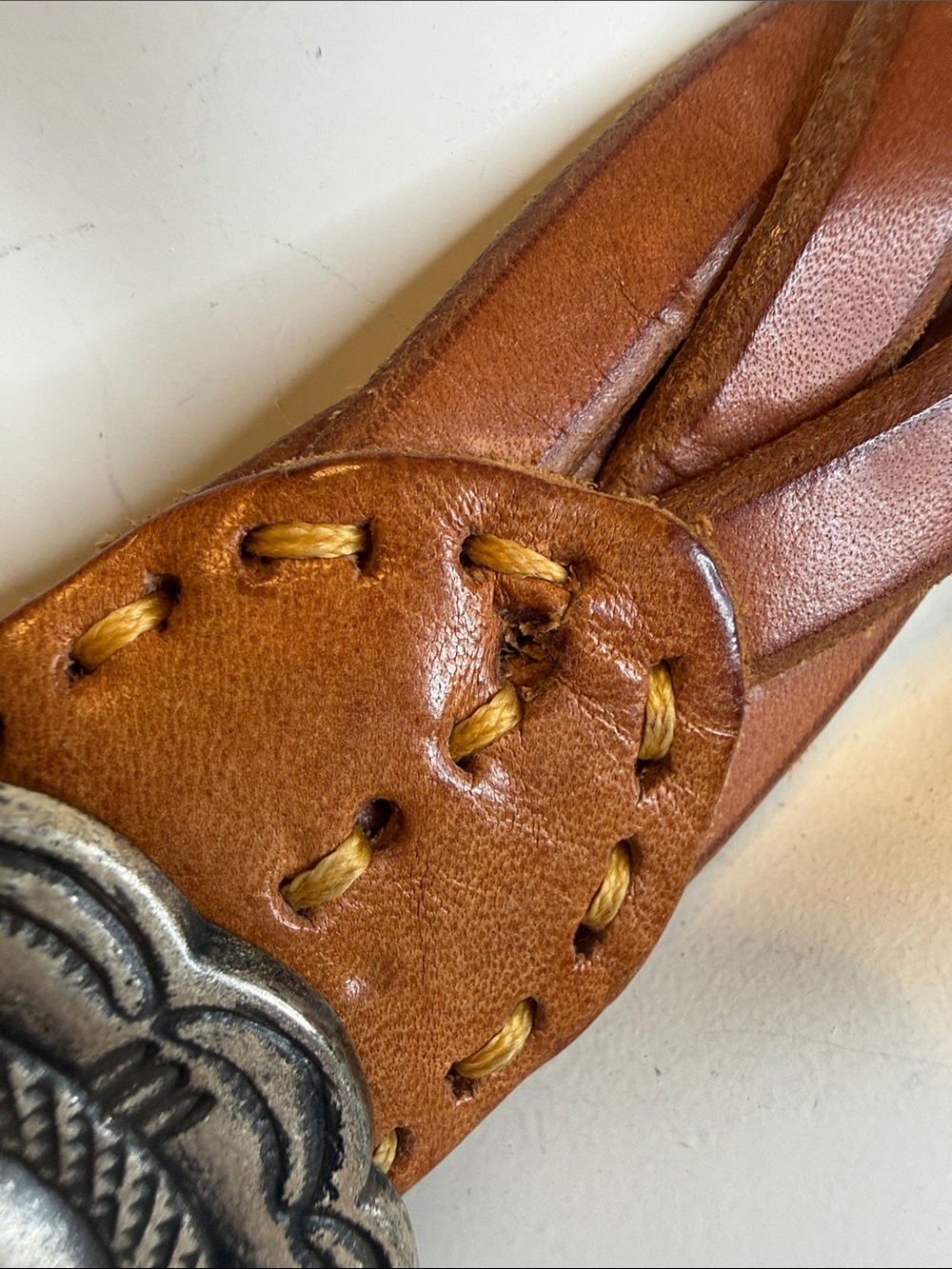 Vintage Ralph Lauren Concho Leather Belt Size S Brown Braided Leather Western - Picture 11 of 11